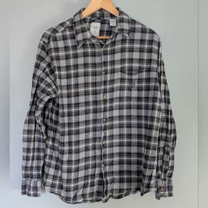 Chaps Vintage Men's Black and White Plaid Button Down Flannel Shirt‎